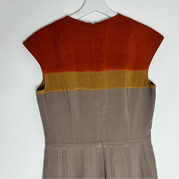 Akris Punto 100% Wool Pleated Cap Sleeve Color Blocked Dress Size 6 - Picture 6 of 8
